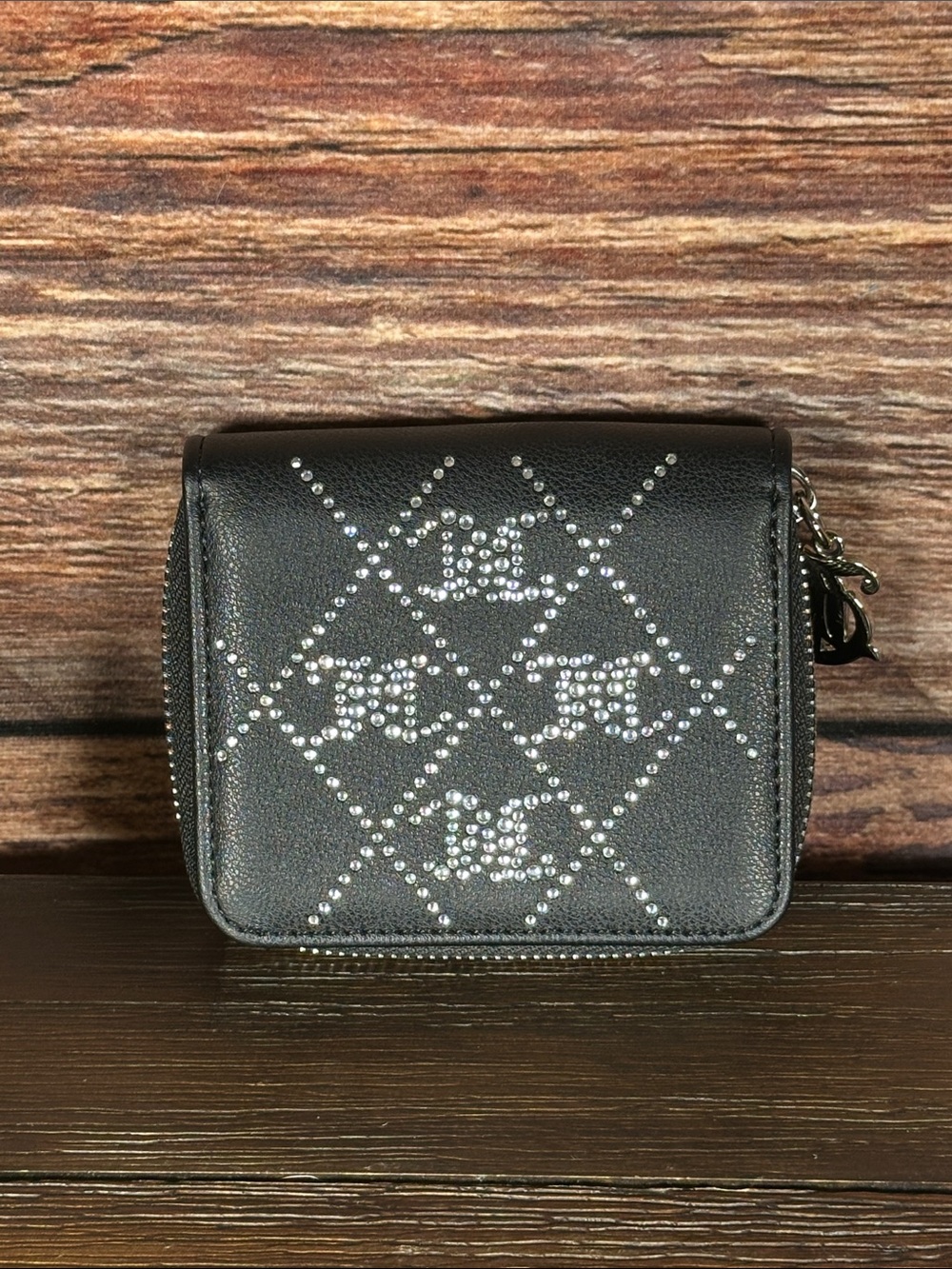 Juicy Couture Black with Rhinestone Logo Design Double Compartment Wallet!